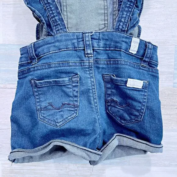 7 For All Mankind Ruffle Denim Overalls Shortalls Blue Dark Wash Toddler Girl 4T - Picture 4 of 6